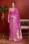 Buy_Samyukta Singhania_Pink Pure Katan Silk Woven Glory Bloom Buta Saree With Running Blouse _at_Aza_Fashions