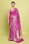 Shop_Samyukta Singhania_Pink Pure Katan Silk Woven Glory Bloom Buta Saree With Running Blouse 