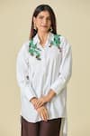 AK-OK_White Placement Embroidery Beads Collared Abstract Yoke Shirt _at_Aza_Fashions