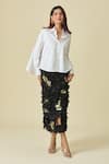 Buy_AK-OK_White Embellished Skirt Coins Collared Asymmetric Shirt With Ruffled _at_Aza_Fashions