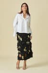 Shop_AK-OK_White Embellished Skirt Coins Collared Asymmetric Shirt With Ruffled _Online_at_Aza_Fashions