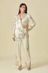 Anamika Khanna_Ivory Silk Embroidery, Zari Floral Zardozi Blazer And Pant Set_at_Aza_Fashions