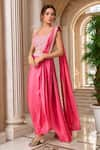 Buy_PUNIT BALANA_Pink Embroidery Abstract Scoop Neck Masoom Pre-draped Saree With Blouse _at_Aza_Fashions