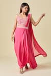 PUNIT BALANA_Pink Embroidery Abstract Scoop Neck Masoom Pre-draped Saree With Blouse _Online_at_Aza_Fashions