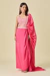 Shop_PUNIT BALANA_Pink Embroidery Abstract Scoop Neck Masoom Pre-draped Saree With Blouse _Online_at_Aza_Fashions