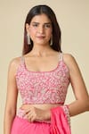 PUNIT BALANA_Pink Embroidery Abstract Scoop Neck Masoom Pre-draped Saree With Blouse _at_Aza_Fashions