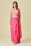 Buy_PUNIT BALANA_Pink Embroidery Abstract Scoop Neck Masoom Pre-draped Saree With Blouse 