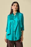 Shweta Kapoor_Blue Plain Collared Neck Scarf Draped Shirt _Online_at_Aza_Fashions