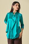 Shweta Kapoor_Blue Plain Collared Neck Scarf Draped Shirt _at_Aza_Fashions