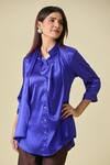 Shweta Kapoor_Blue Plain Collared Neck Scarf Draped Shirt _at_Aza_Fashions