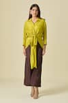 Shweta Kapoor_Green Plain Collared Neck Ace Draped Shirt _Online_at_Aza_Fashions