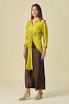 Buy_Shweta Kapoor_Green Plain Collared Neck Ace Draped Shirt _Online_at_Aza_Fashions