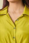 Shweta Kapoor_Green Plain Collared Neck Ace Draped Shirt _at_Aza_Fashions