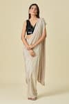 Buy_Shweta Kapoor_Gold Plain Metallic Pre-draped Saree 