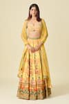 Buy_Kalista_Yellow Sequins, Beads, Embroidery Sweetheart Floral Chevron Print Lehenga Set _Online_at_Aza_Fashions