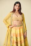 Shop_Kalista_Yellow Sequins, Beads, Embroidery Sweetheart Floral Chevron Print Lehenga Set _Online_at_Aza_Fashions