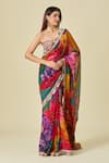 Torani_Multi Color Print Floral Blossom Saree And Blouse Set _at_Aza_Fashions