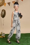 LIL DRAMA_Black Printed Poplin Leopard Gaze Jumpsuit With Hairband _Online_at_Aza_Fashions