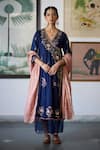 Buy_Vashisht Guru Dutt_Blue Woven Chanderi Embroidery Bloom Crest Angarkha Anarkali And Palazzo Pant Set _at_Aza_Fashions