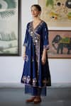 Vashisht Guru Dutt_Blue Woven Chanderi Embroidery Bloom Crest Angarkha Anarkali And Palazzo Pant Set _Online_at_Aza_Fashions