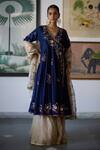 Buy_Vashisht Guru Dutt_Blue Woven Chanderi Embroidery Blossom Crest Angarkha Anarkali And Sharara Set _at_Aza_Fashions