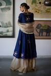 Shop_Vashisht Guru Dutt_Blue Woven Chanderi Embroidery Blossom Crest Angarkha Anarkali And Sharara Set _at_Aza_Fashions