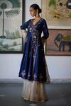 Vashisht Guru Dutt_Blue Woven Chanderi Embroidery Blossom Crest Angarkha Anarkali And Sharara Set _Online_at_Aza_Fashions