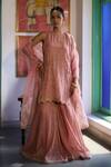 Buy_Vashisht Guru Dutt_Pink Handloom Tissue Chanderi Embroidery Resham Bahar Kurta And Sharara Set _at_Aza_Fashions