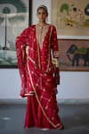 Buy_Vashisht Guru Dutt_Red Woven Chanderi Embroidery Zardozi Split V Gullista Kurta And Gharara Set _at_Aza_Fashions