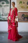 Vashisht Guru Dutt_Red Woven Chanderi Embroidery Zardozi Split V Gullista Kurta And Gharara Set _at_Aza_Fashions