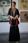 Buy_Vashisht Guru Dutt_Black Woven Chanderi Embroidery Zardozi Split V Gullista Kurta And Gharara Set _at_Aza_Fashions