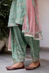 Vashisht Guru Dutt_Green Dupion Silk Embroidery Resham V Neck Floret Kurta And Salwar Set _Online_at_Aza_Fashions