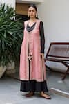 Buy_Vashisht Guru Dutt_Pink Handloom Tissue Chanderi Embroidery Dori V Florence Jacket And Anarkali Set _at_Aza_Fashions