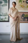 Buy_Vashisht Guru Dutt_Brown Silk Georgette Embroidery Bloom Cutwork Border Saree With Blouse _at_Aza_Fashions