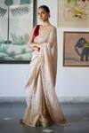 Buy_Vashisht Guru Dutt_Brown Silk Crinkled Tissue Embroidery Zardozi Floral Border Saree With Blouse _at_Aza_Fashions