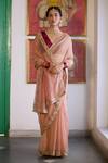 Buy_Vashisht Guru Dutt_Pink Silk Crinkled Tissue Embroidery Zardozi Bloom Border Saree With Blouse _at_Aza_Fashions