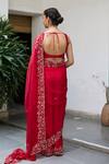 Shop_Vashisht Guru Dutt_Red Silk Organza Embroidery Zardozi Plunging V Fleur Border Saree With Blouse _at_Aza_Fashions