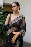 Vashisht Guru Dutt_Black Silk Organza Embroidery Zardozi Blossom Border Saree With Blouse _Online_at_Aza_Fashions