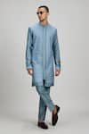 BUBBER COUTURE_Blue Cotton Silk Embroidery Aari Alvaro Kurta With Pant _at_Aza_Fashions