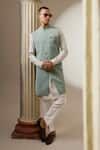 Buy_BUBBER COUTURE_Green Crepe Wool Plain Cielo Sherwani Jacket _at_Aza_Fashions