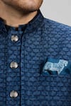 Buy_BUBBER COUTURE_Blue Flat Raw Silk Print Geometric Flavio Sherwani Jacket 