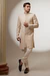 Buy_BUBBER COUTURE_Cream Chaniya Silk Embroidery Stellar Lorenzo Sherwani Jacket _at_Aza_Fashions