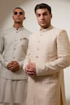 Shop_BUBBER COUTURE_Cream Chaniya Silk Embroidery Stellar Lorenzo Sherwani Jacket _Online_at_Aza_Fashions