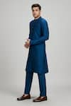 BUBBER COUTURE_Blue Cotton Silk Plain Paolo Kurta With Pant _Online_at_Aza_Fashions