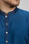 Buy_BUBBER COUTURE_Blue Cotton Silk Plain Paolo Kurta With Pant _Online_at_Aza_Fashions