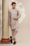 Buy_BUBBER COUTURE_Beige Textured Cotton Print Liberty Rinaldo Layered Kurta With Pant _at_Aza_Fashions