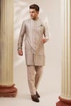 BUBBER COUTURE_Beige Textured Cotton Print Liberty Rinaldo Layered Kurta With Pant _at_Aza_Fashions