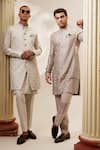 BUBBER COUTURE_Cream Textured Cotton Print Horse Of Siena Romano Sherwani Jacket _Online_at_Aza_Fashions