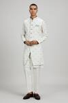 Shop_BUBBER COUTURE_Cream Textured Cotton Print Horse Of Siena Romano Sherwani Jacket _Online_at_Aza_Fashions