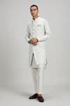 BUBBER COUTURE_Cream Textured Cotton Print Horse Of Siena Romano Sherwani Jacket _at_Aza_Fashions